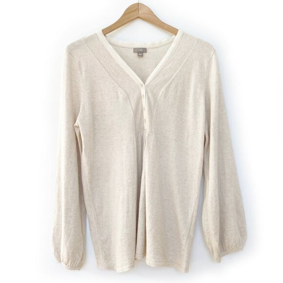 J. Jill Merino Wool Blend Henley Sweater Top V-Neck Silk Trim Lightweight Knit - Picture 1 of 15